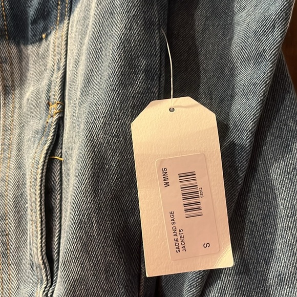 Sadie and Sage Denim Distressed Jacket, Peace Sign Print, Jean Peace Jacket - Picture 6 of 6